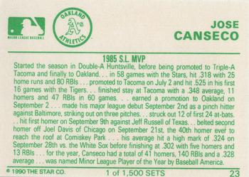 1990 Star Gold #23 Jose Canseco Back
