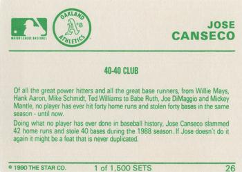 1990 Star Gold #26 Jose Canseco Back