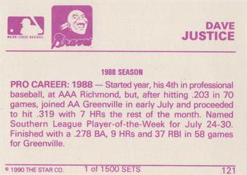 1990 Star Gold #121 Dave Justice Back