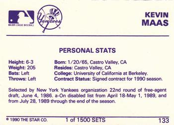 1990 Star Gold #133 Kevin Maas Back