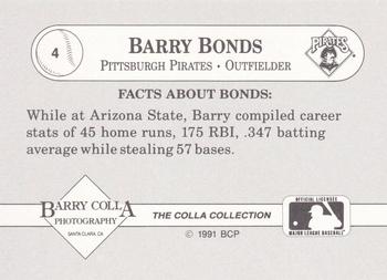 1991 The Colla Collection Barry Bonds #4 Barry Bonds Back