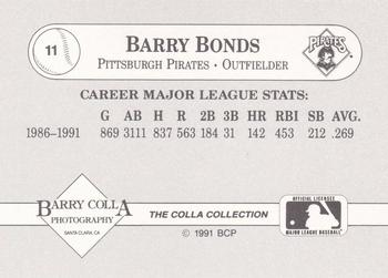 1991 The Colla Collection Barry Bonds #11 Barry Bonds Back