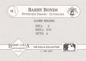 1991 The Colla Collection Barry Bonds #12 Barry Bonds Back