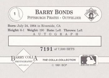 1991 The Colla Collection Barry Bonds #1 Barry Bonds Back