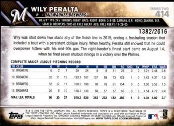 2016 Topps - Gold #414 Wily Peralta Back