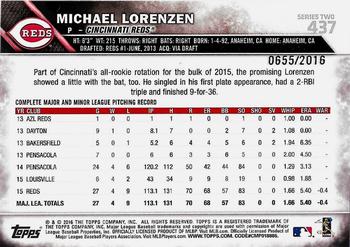 2016 Topps - Gold #437 Michael Lorenzen Back