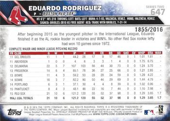 2016 Topps - Gold #647 Eduardo Rodriguez Back