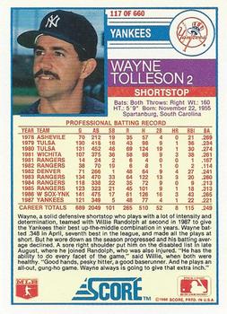 1988 Score #117 Wayne Tolleson Back