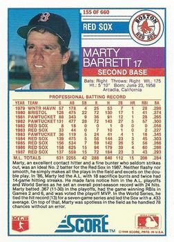 1988 Score #155 Marty Barrett Back