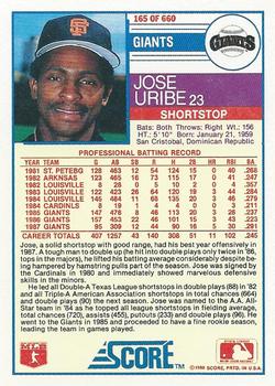 1988 Score #165 Jose Uribe Back