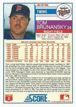 1988 Score #194 Tom Brunansky Back