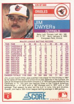 1988 Score #229 Jim Dwyer Back