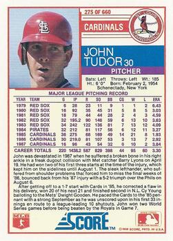 1988 Score #275 John Tudor Back