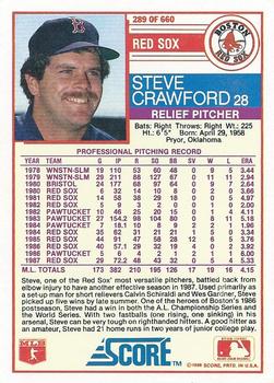 1988 Score #289 Steve Crawford Back