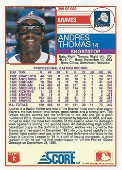 1988 Score #299 Andres Thomas Back
