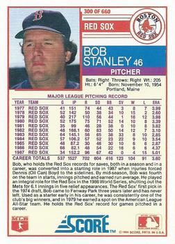 1988 Score #300 Bob Stanley Back