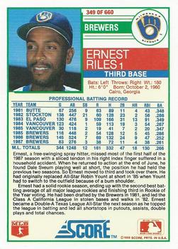 1988 Score #349 Ernest Riles Back