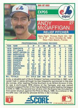 1988 Score #366 Andy McGaffigan Back