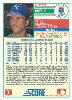 1988 Score #377 Bill Pecota Back