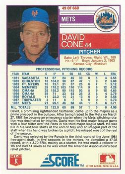 1988 Score #49 David Cone Back