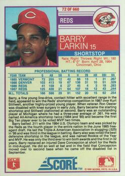 1988 Score #72 Barry Larkin Back