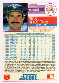1988 Score #74 Rick Rhoden Back