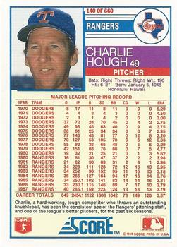 1988 Score #140 Charlie Hough Back