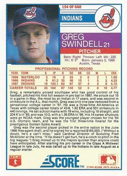 1988 Score #154 Greg Swindell Back