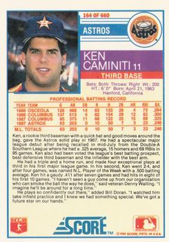 1988 Score #164 Ken Caminiti Back