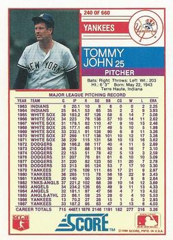 1988 Score #240 Tommy John Back