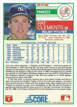 1988 Score #389 Pat Clements Back