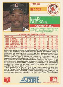 1988 Score #472 Ellis Burks Back