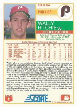 1988 Score #526 Wally Ritchie Back