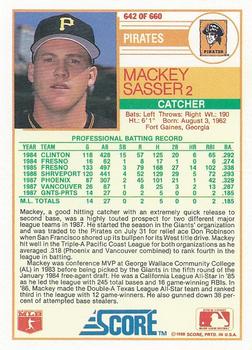 1988 Score #642 Mackey Sasser Back