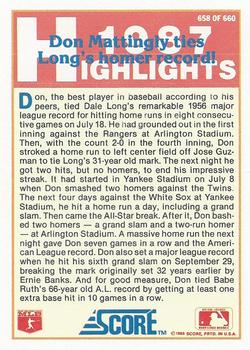 1988 Score #658 Don Mattingly Back