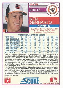 1988 Score #58 Ken Gerhart Back
