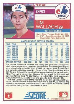 1988 Score #70 Tim Wallach Back
