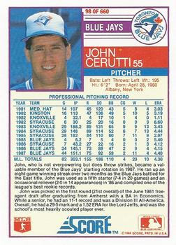 1988 Score #98 John Cerutti Back