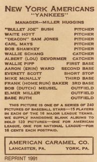 1991 1922 American Caramel (E120) Reprint #NNO Bob Shawkey Back