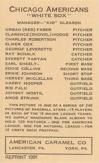 1991 1922 American Caramel (E120) Reprint #NNO Clarence Hodge Back