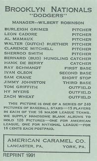 1991 1922 American Caramel (E120) Reprint #NNO Bernard Hungling Back