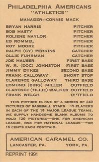 1991 1922 American Caramel (E120) Reprint #NNO Chick Galloway Back