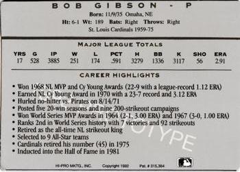 1993 Action Packed All-Star Gallery Series I - Prototype #NNO Bob Gibson Back