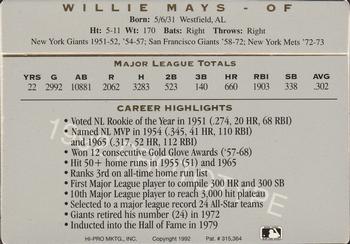 1993 Action Packed All-Star Gallery Series I - Prototype #NNO Willie Mays Back