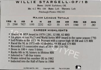 1993 Action Packed All-Star Gallery Series I - Prototype #NNO Willie Stargell Back