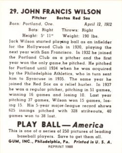 1988 1939 Play Ball Reprints #29 John Wilson Back