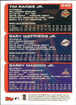 2000 Topps - Home Team Advantage #445 Tim Raines Jr. / Gary Matthews Jr. / Garry Maddox Jr. Back