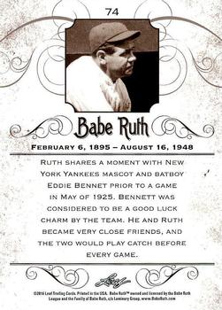 2016 Leaf Babe Ruth Collection #74 Babe Ruth / Eddie Bennett Back