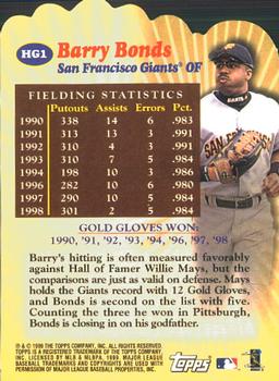 2000 Topps - Limited Hands of Gold #HG1 Barry Bonds  Back
