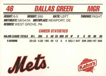 1995 Kahn's New York Mets #NNO Dallas Green Back